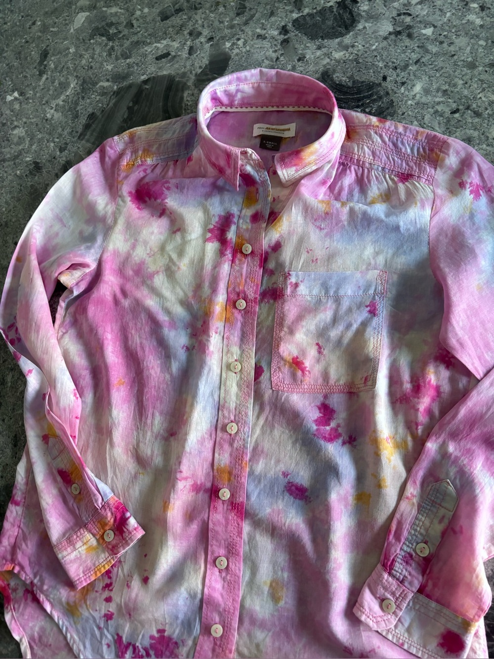 Anthropologie Pilcro Women's Pink Tie-Dye Button-Up Shirt - Lightweight Top - Picture 4 of 12